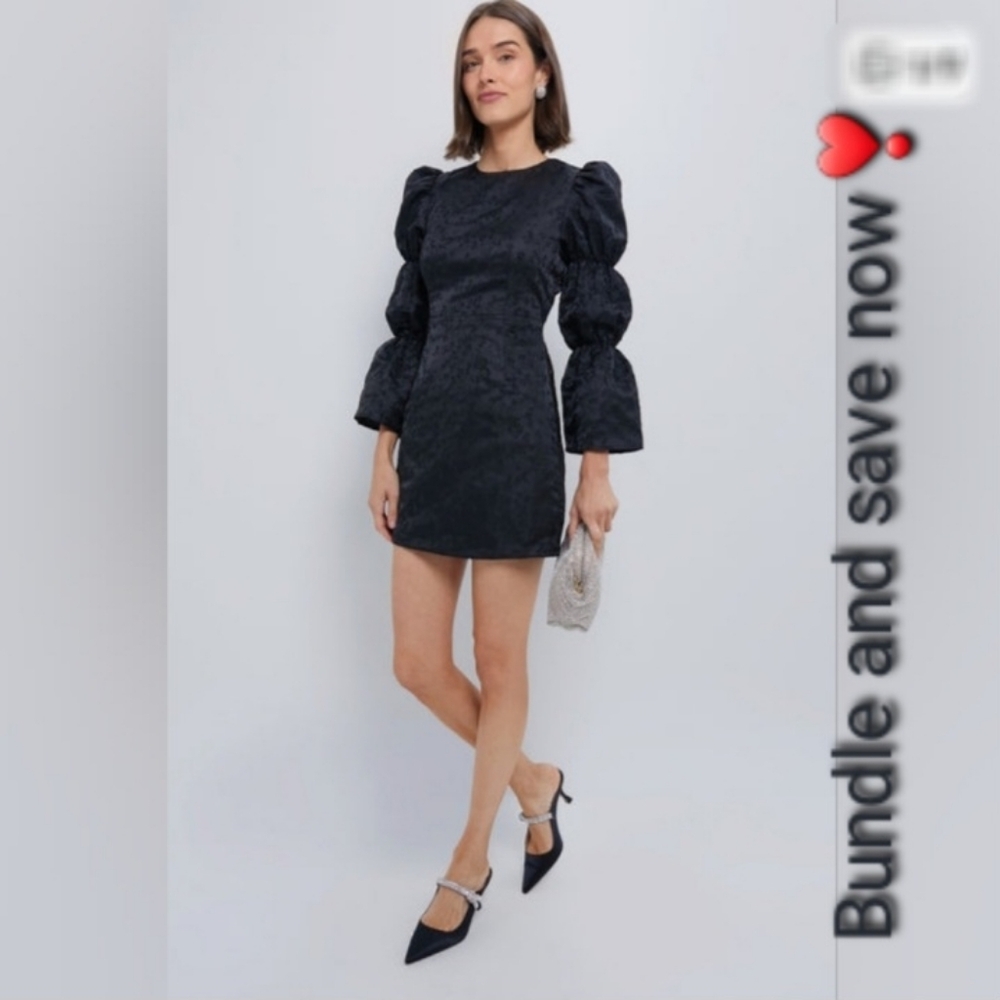 NWT Hyacinth House Black Jacquard Puff Sleeve Darcy Mini Dress Size XS